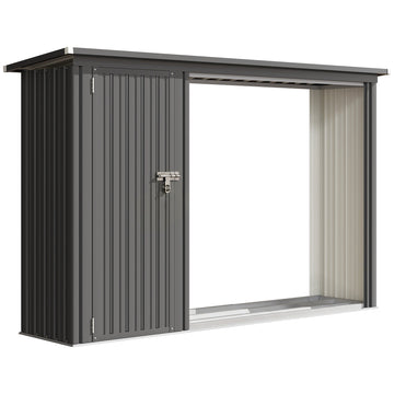 Outdoor Firewood Rack with Tool Cabinet, Galvanized Steel