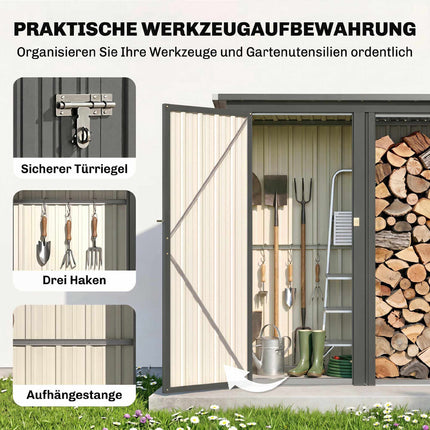 Outdoor Firewood Rack with Tool Cabinet, Galvanized Steel