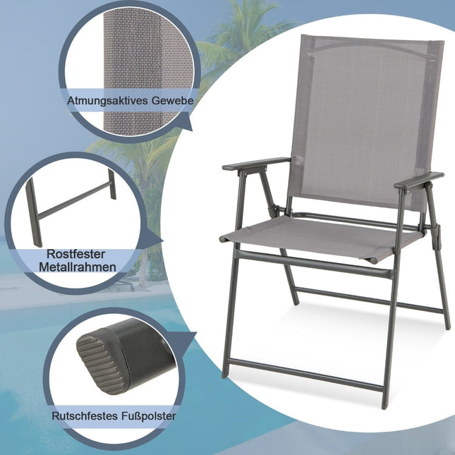 Outdoor Folding Chair Set, High Back, Breathable Fabric
