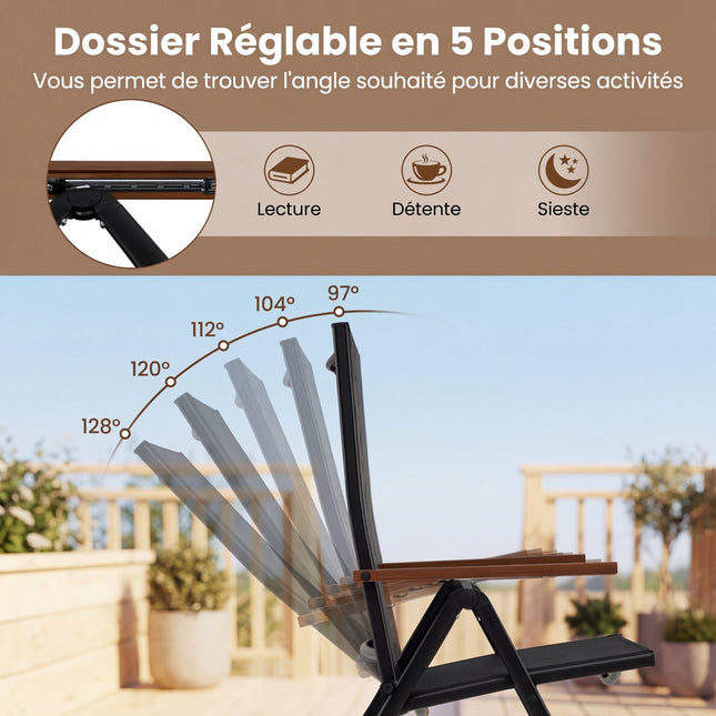 Outdoor Folding Garden Chairs Set of 4, 5-Position, Black
