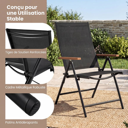 Outdoor Folding Garden Chairs Set of 4, 5-Position, Black