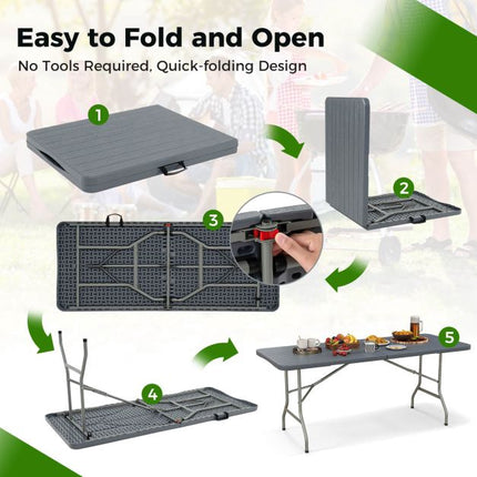 Outdoor Folding Table 180 x 74 cm, HDPE Top, Metal Legs