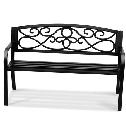 Outdoor Garden Bench 50 Inch Metal, Backrest and Armrests