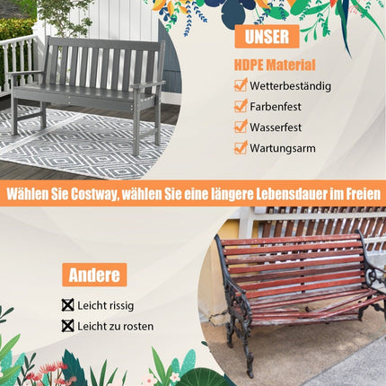 Outdoor Garden Bench, HDPE, 132 cm, Weatherproof, Gray