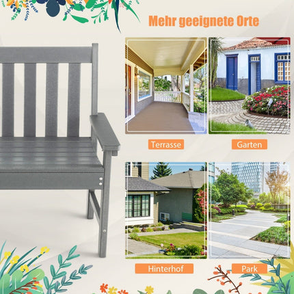 Outdoor Garden Bench, HDPE, 132 cm, Weatherproof, Gray