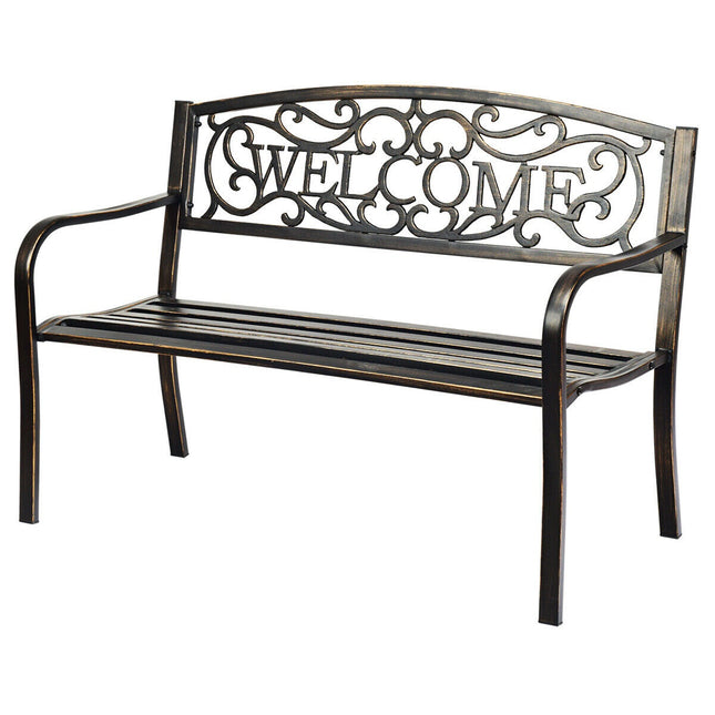 Outdoor Garden Bench, Steel Frame, Bronze, 50 Inch