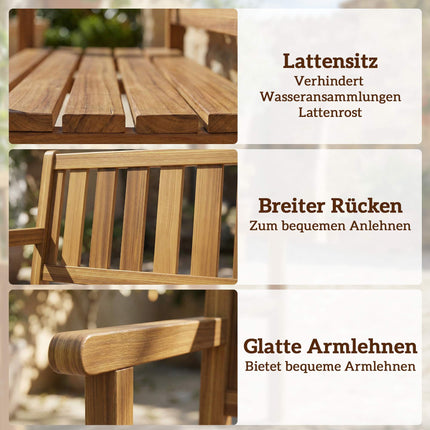Outdoor Garden Bench, Teak Finish, 3-Seater, 360kg Capacity