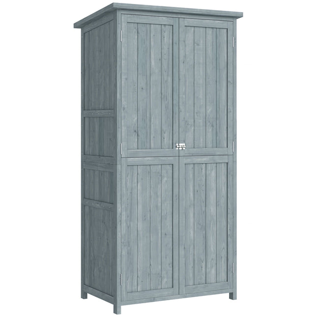 Outdoor Garden Cabinet with Shelves and Hooks, Grey Wood