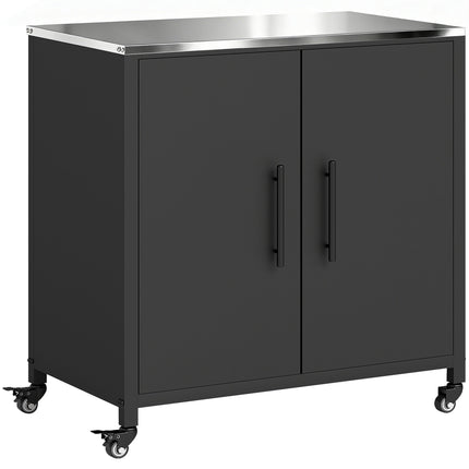 Outdoor Garden Cabinet with Stainless Steel Top, Mobile