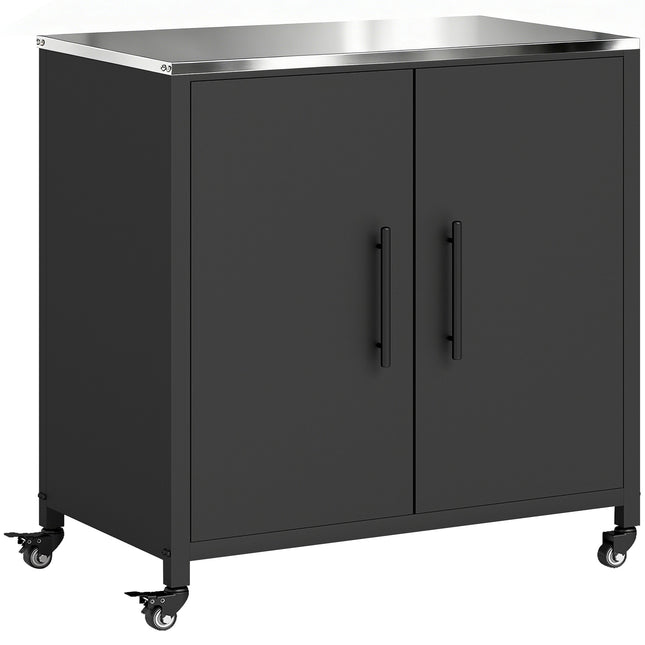 Outdoor Garden Cabinet with Stainless Steel Top, Mobile