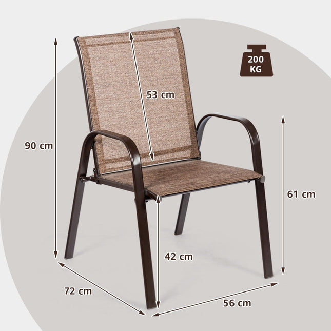 Outdoor Garden Chairs Set, Metal Frame, Brown, 2-Pack
