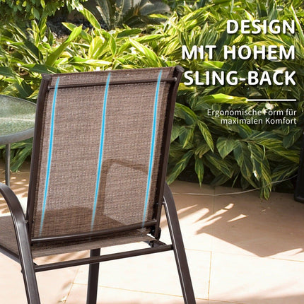Outdoor Garden Chairs Set, Metal Frame, Brown, 2-Pack