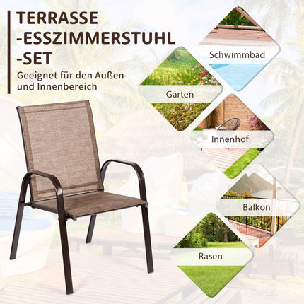 Outdoor Garden Chairs Set, Metal Frame, Brown, 2-Pack