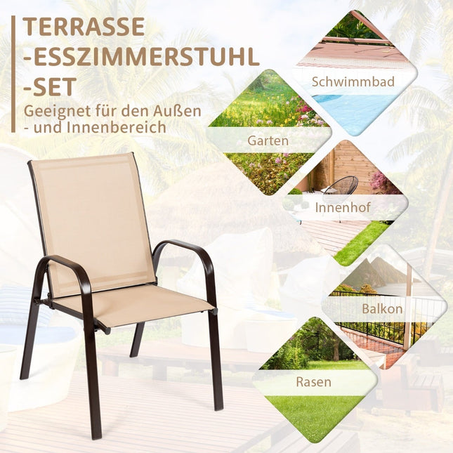 Outdoor Garden Chairs Set of 2, Beige, Metal Frame