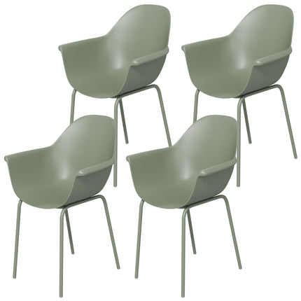 Outdoor Garden Chairs Set of 4, Green, Plastic/Metal, 120kg Capacity