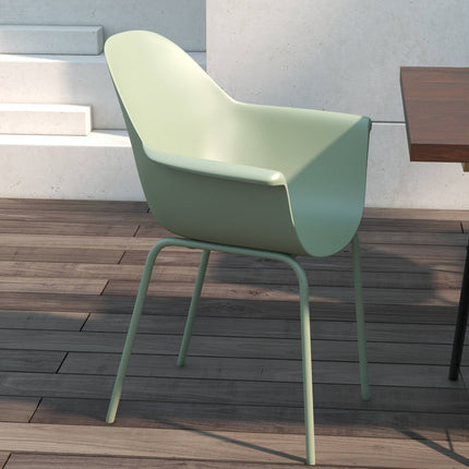 Outdoor Garden Chairs Set of 4, Green, Plastic/Metal, 120kg Capacity