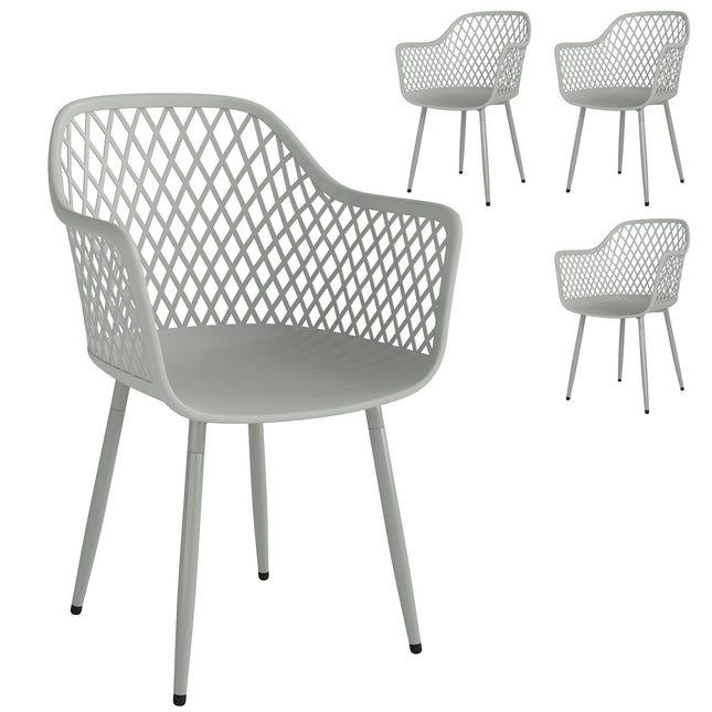 Outdoor Garden Chairs Set of 4, UV-Resistant Plastic, Grey