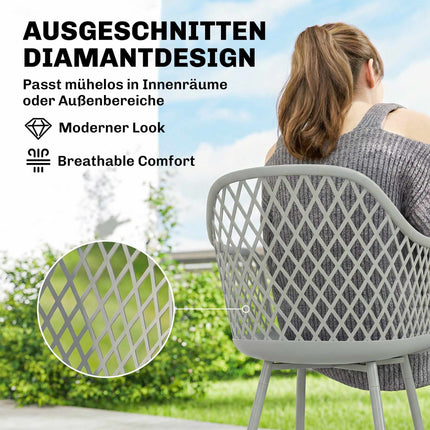 Outdoor Garden Chairs Set of 4, UV-Resistant Plastic, Grey