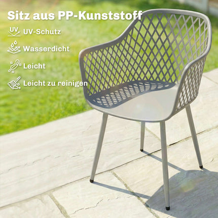 Outdoor Garden Chairs Set of 4, UV-Resistant Plastic, Grey