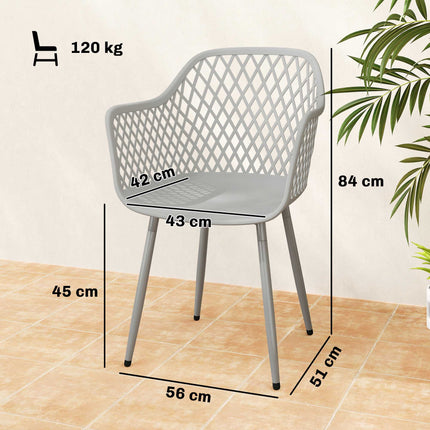 Outdoor Garden Chairs Set of 4, UV-Resistant Plastic, Grey