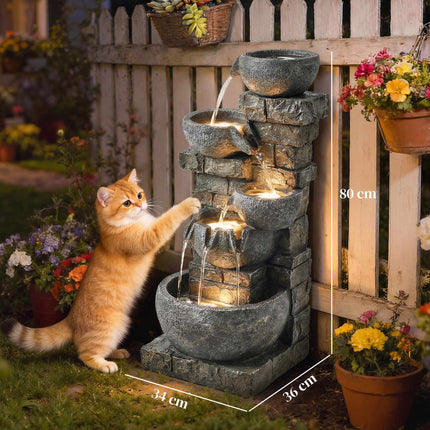 Outdoor Garden Fountain with 5-Tier Waterfall and LEDs
