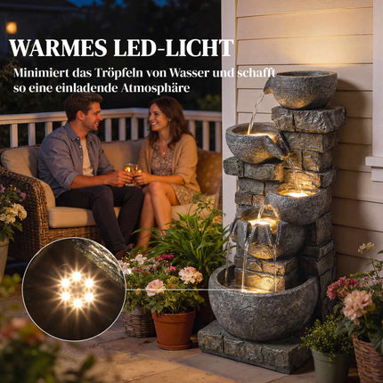 Outdoor Garden Fountain with 5-Tier Waterfall and LEDs