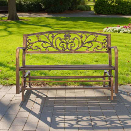 Outdoor Glider Bench, 50-Inch Metal Frame, Bronze