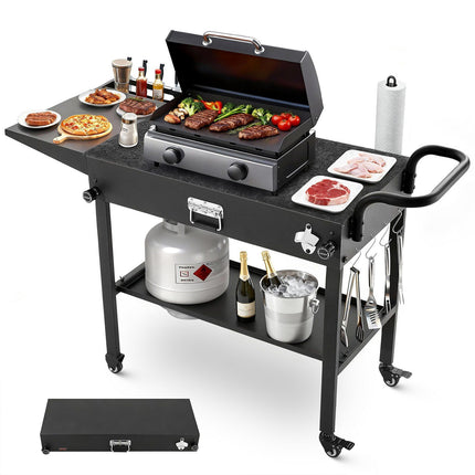 Outdoor Grill Cart, 31 x 17 In Foldable Prep Table, Wheels