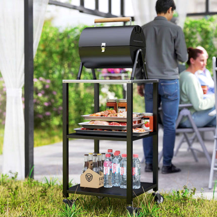 Outdoor Grill Cart, 3-Tier Stainless Steel, Mobile 50x50x90 cm