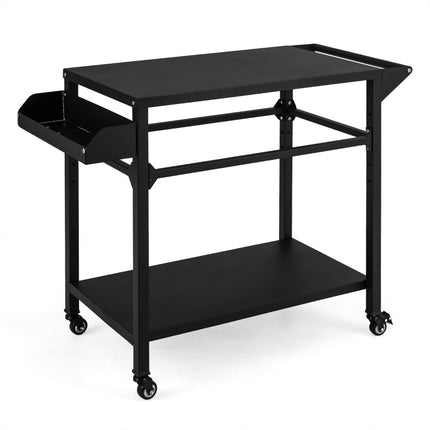 Outdoor Grill Cart, Metal Top, Storage Shelf, 4 Casters