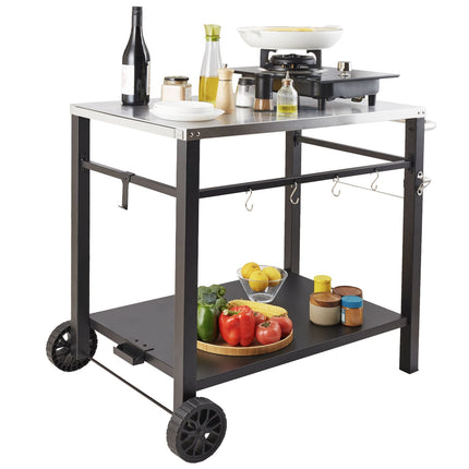 Outdoor Grill Cart, Stainless Steel Top, Double Shelf