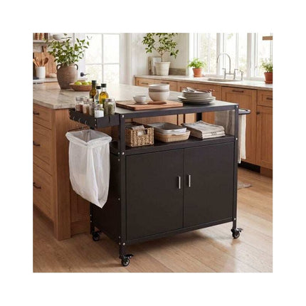 Outdoor Grill Cart with Cabinet and 82 x 45 cm Worktop, Black, Lockable Casters