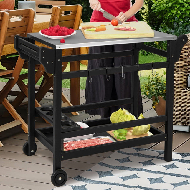 Outdoor Grill Cart with HDPE, Spice Tray & Wheels