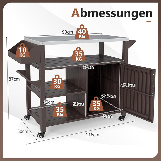 Outdoor Grill Cart with Stainless Steel Top, Shelves, Cabinet