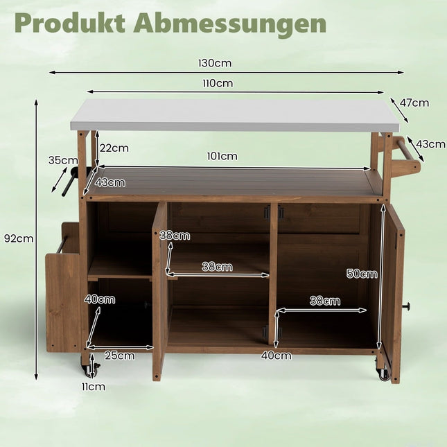 Outdoor Grill Cart with Stainless Steel Worktop, 130 cm
