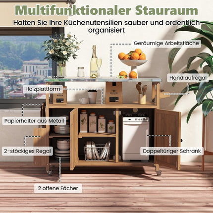 Outdoor Grill Cart with Stainless Steel Worktop, 130 cm