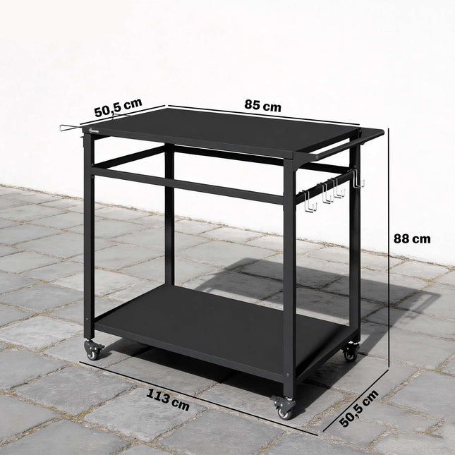 Outdoor Grill Cart with Wheels, 2-Tier, Black, 113x50.5x88 cm