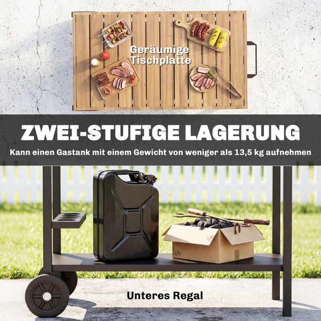 Outdoor Grill Cart with Wheels, Metal, 97x51x83 cm, Black/Brown