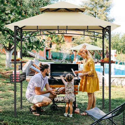 Outdoor Grill Gazebo 8x5 Ft, Double-Tier, Shelves, Hooks