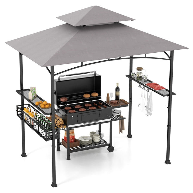 Outdoor Grill Gazebo with Double Roof & Side Shelves