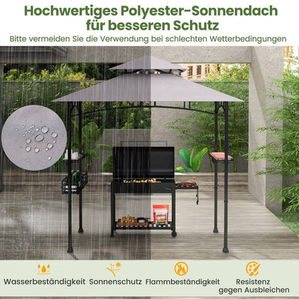 Outdoor Grill Gazebo with Double Roof & Side Shelves