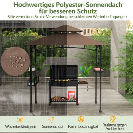 Outdoor Grill Gazebo with Double Roof & Side Shelves