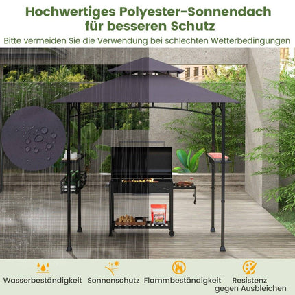 Outdoor Grill Gazebo with Double Roof & Side Shelves