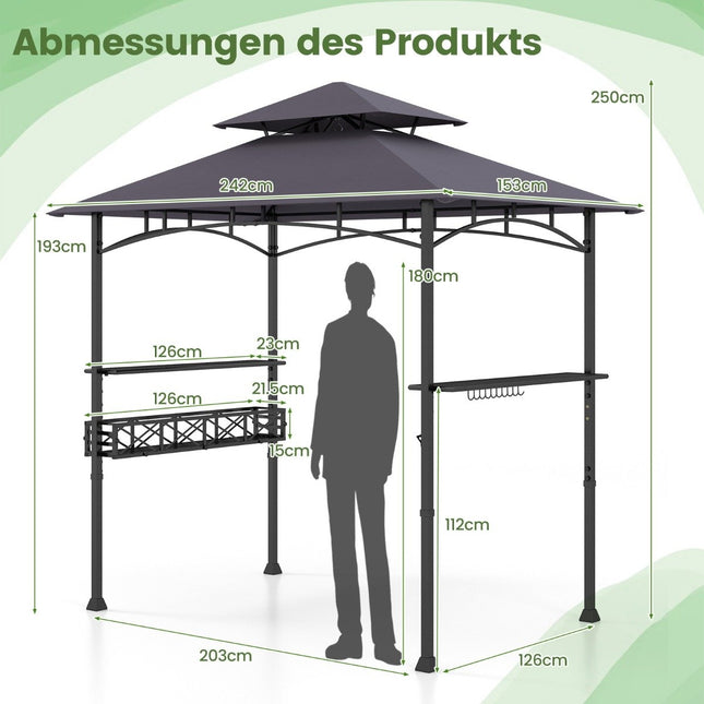 Outdoor Grill Gazebo with Double Roof & Side Shelves