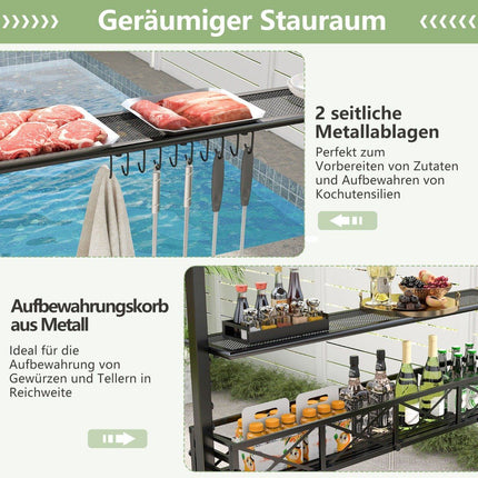 Outdoor Grill Gazebo with Double Roof & Side Shelves