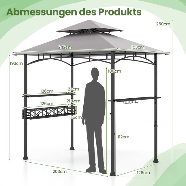 Outdoor Grill Gazebo with Double Roof & Side Shelves