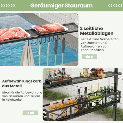 Outdoor Grill Gazebo with Double Roof & Side Shelves