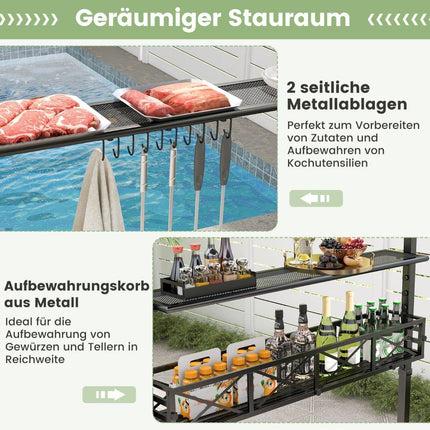 Outdoor Grill Gazebo with Double Roof & Side Shelves