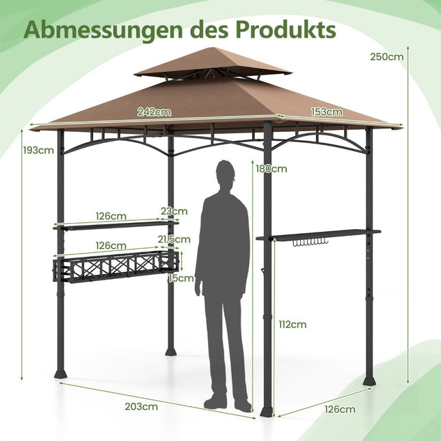 Outdoor Grill Gazebo with Double Roof & Side Shelves