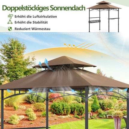 Outdoor Grill Gazebo with Double Roof & Side Shelves